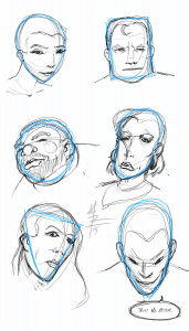 head shapes warm up sketches - combo version