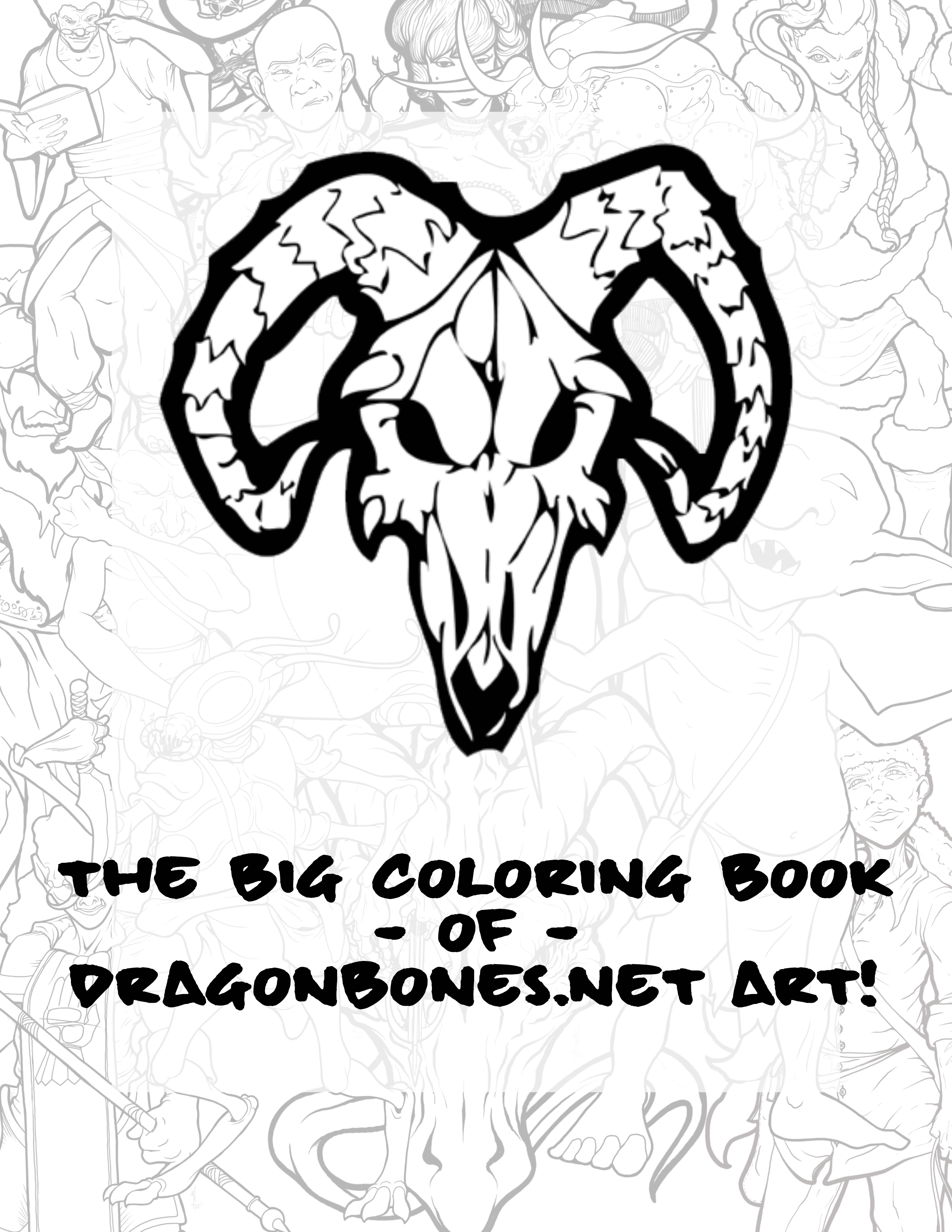 The front cover from the new / bigger Dragonbones.Net Coloring Book - now available on GumRoad